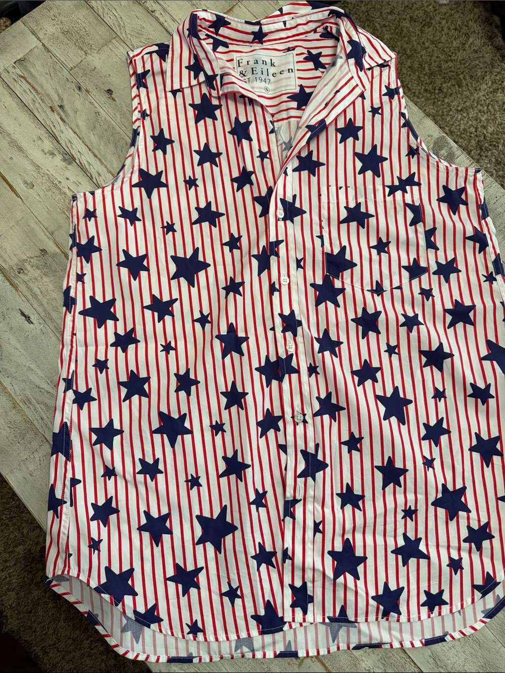 Frank & Eileen Red and Navy Star-Stripe Button Shirt